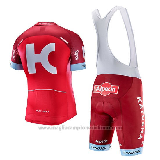 2017 Abbigliamento Ciclismo Katusha Alpecin Rosso Manica Corta e Salopette